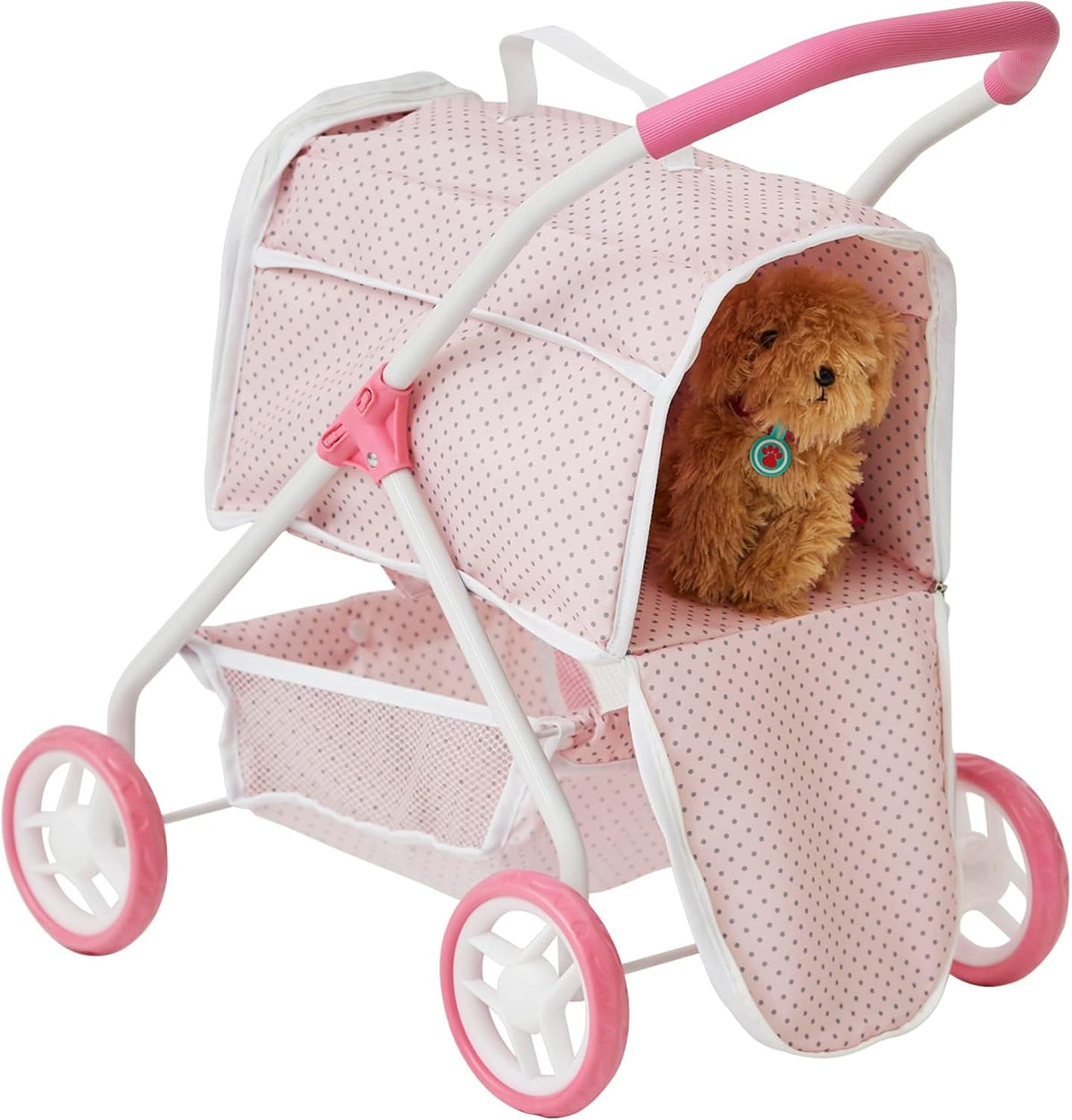 Pink/Gray Doll Stroller with Detachable Pet Carrier V61244