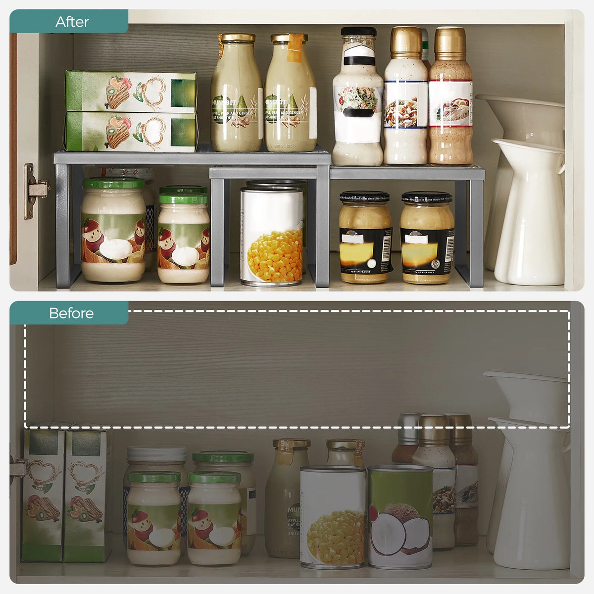Silver Set of 2 Cabinet Shelf Organizer H54527