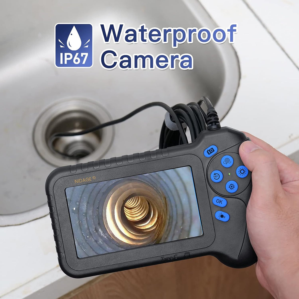 1080P Dual Lens Inspection Camera with 16.5FT Cable U132773