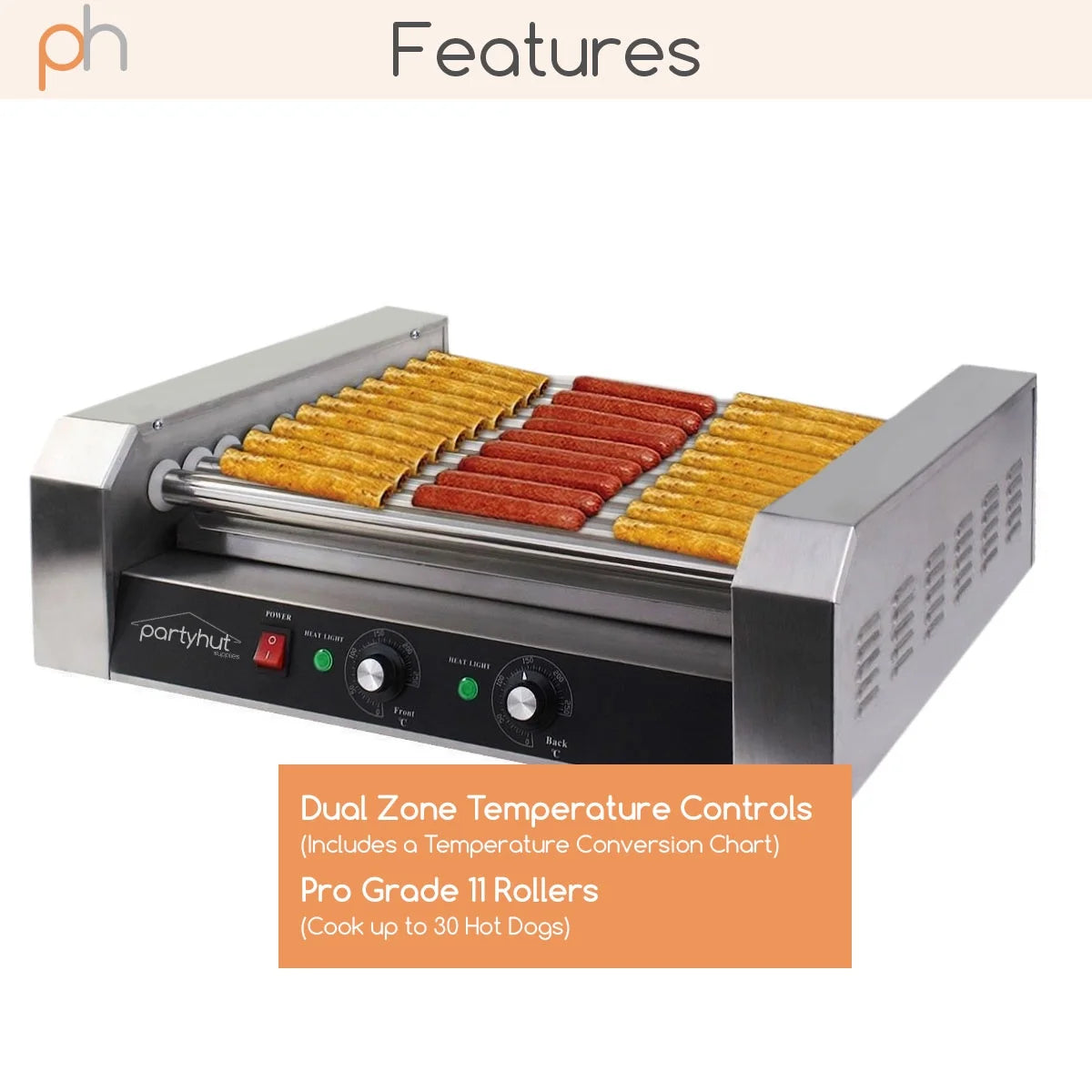 11 Roller Hotdog Roller Machine and 30 Hot Dog Grill Cooker M188