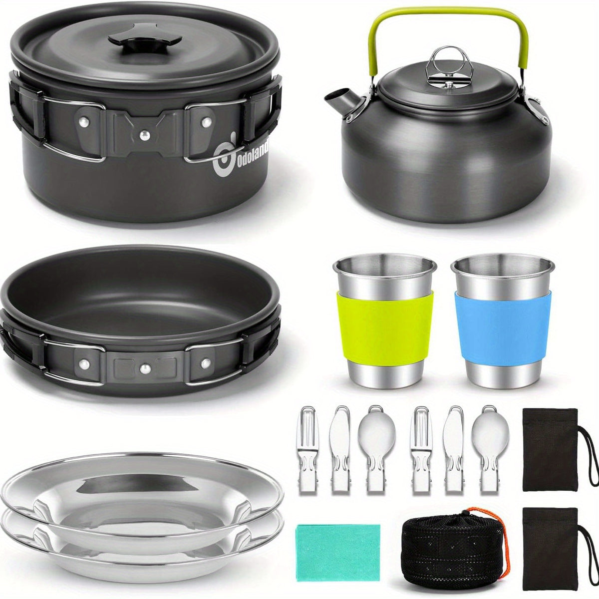 15pc Non-Stick Stainless Steel Camping Cookset U42277