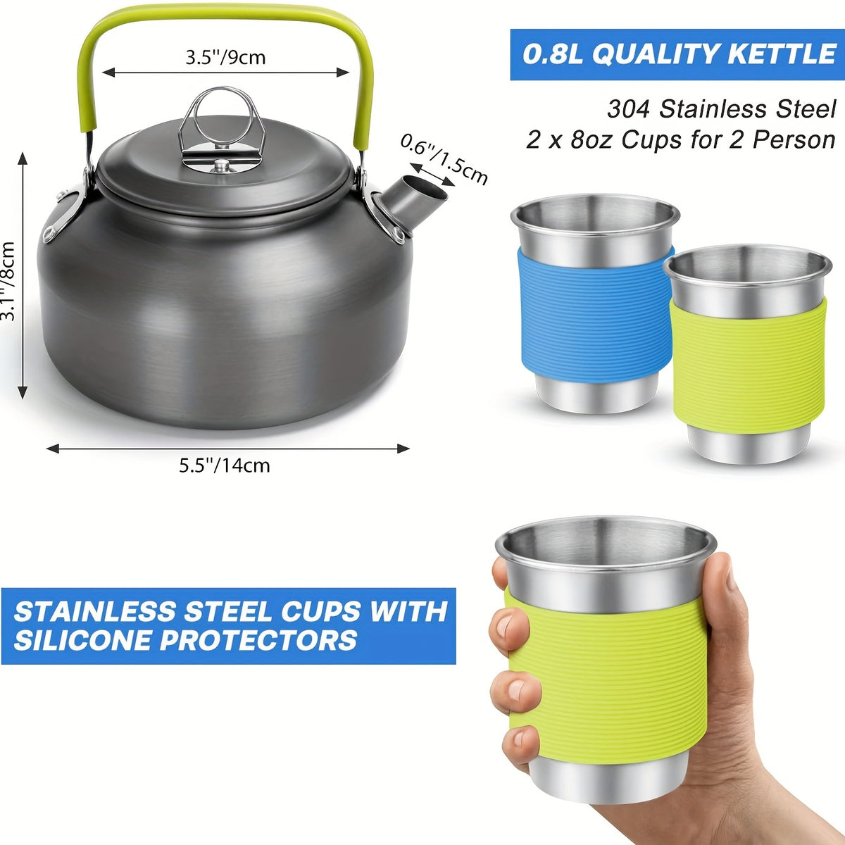 15pc Non-Stick Stainless Steel Camping Cookset U42277