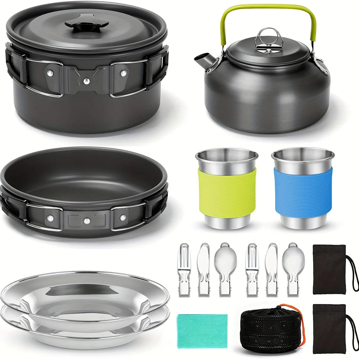 15pc Non-Stick Stainless Steel Camping Cookset U42277