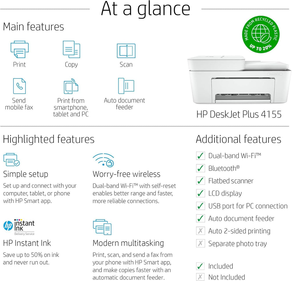 (Renewed) HP DeskJet Plus 4155 Wireless All-in-One Printer Pack of 2 P8380