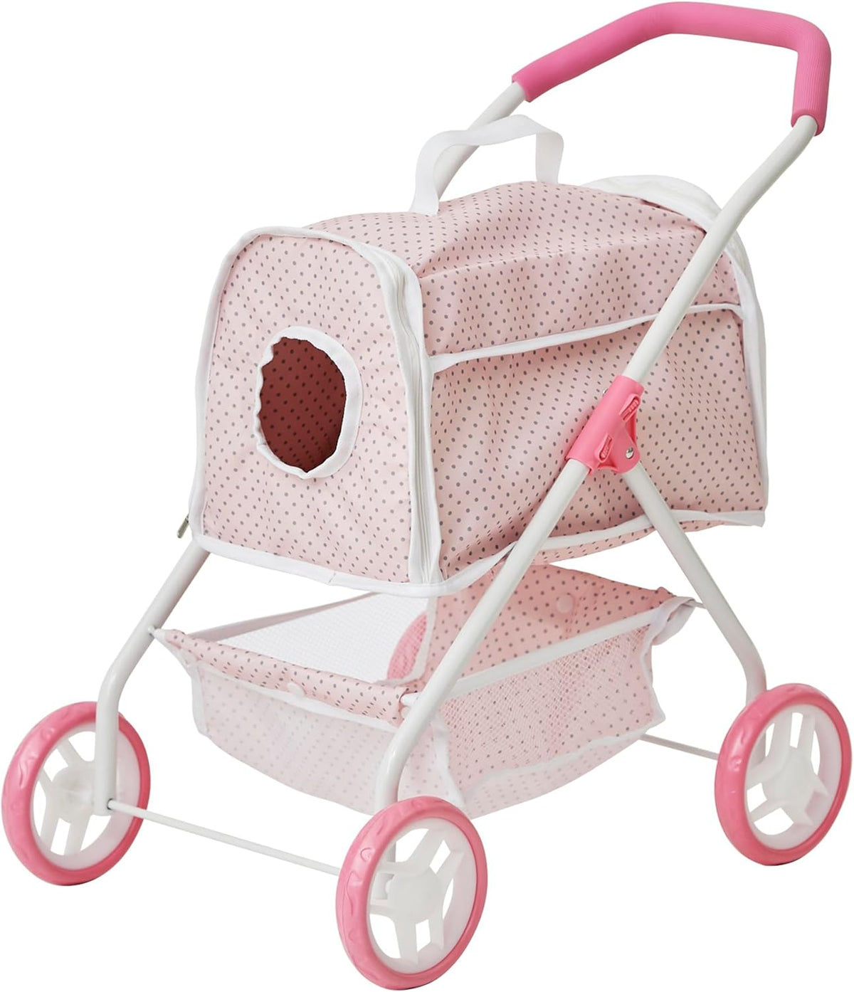 Pink/Gray Doll Stroller with Detachable Pet Carrier V61244