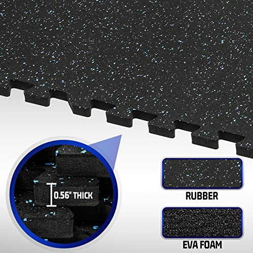 0.56'' Thick 24 Pcs 96 Sq Ft Rubber Top Exercise Equipment Mats, Black H87537