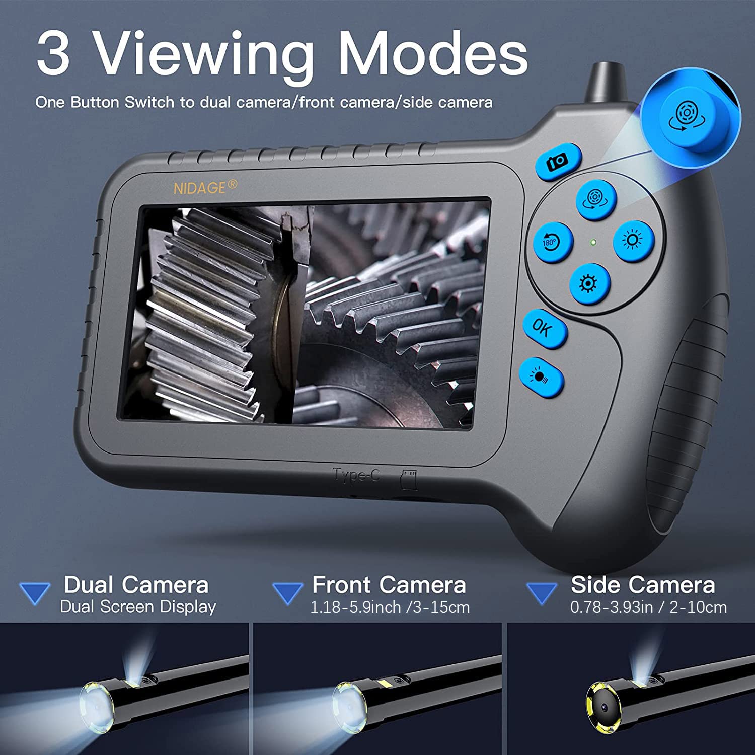 1080P Dual Lens Inspection Camera with 16.5FT Cable U132773
