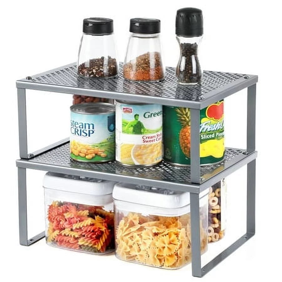 Silver Set of 2 Cabinet Shelf Organizer H54527
