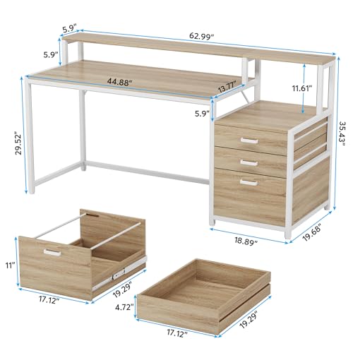 63 Inch Computer Desk with File Drawer Cabinet and Monitor Stand Y51750