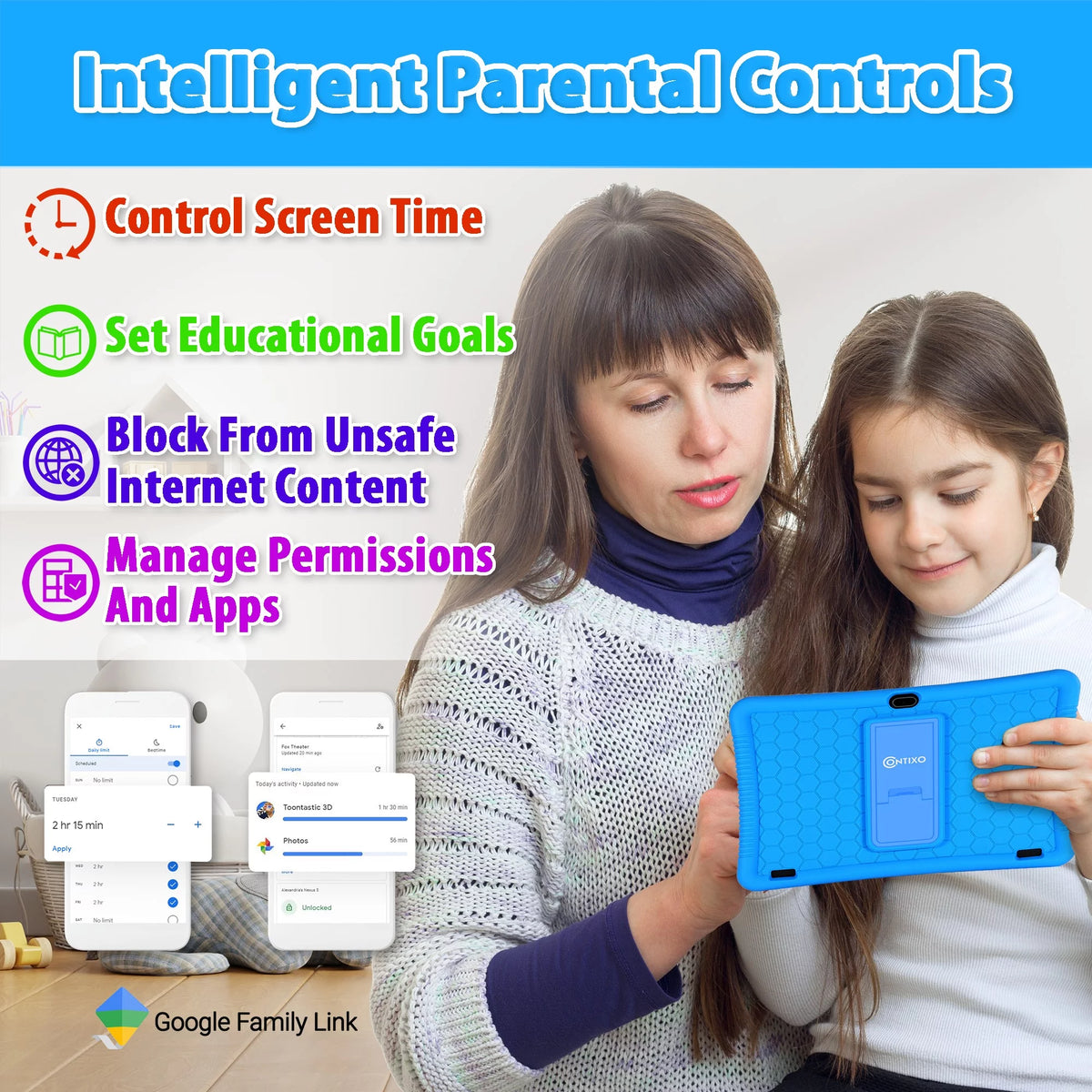 10" Android Kids Tablet and Smart Watch Bundle 64GB, Blue T4496