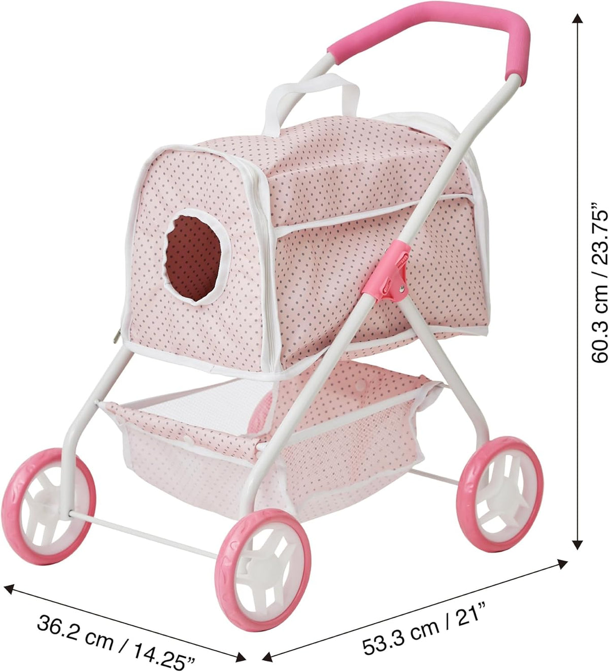 Pink/Gray Doll Stroller with Detachable Pet Carrier V61244