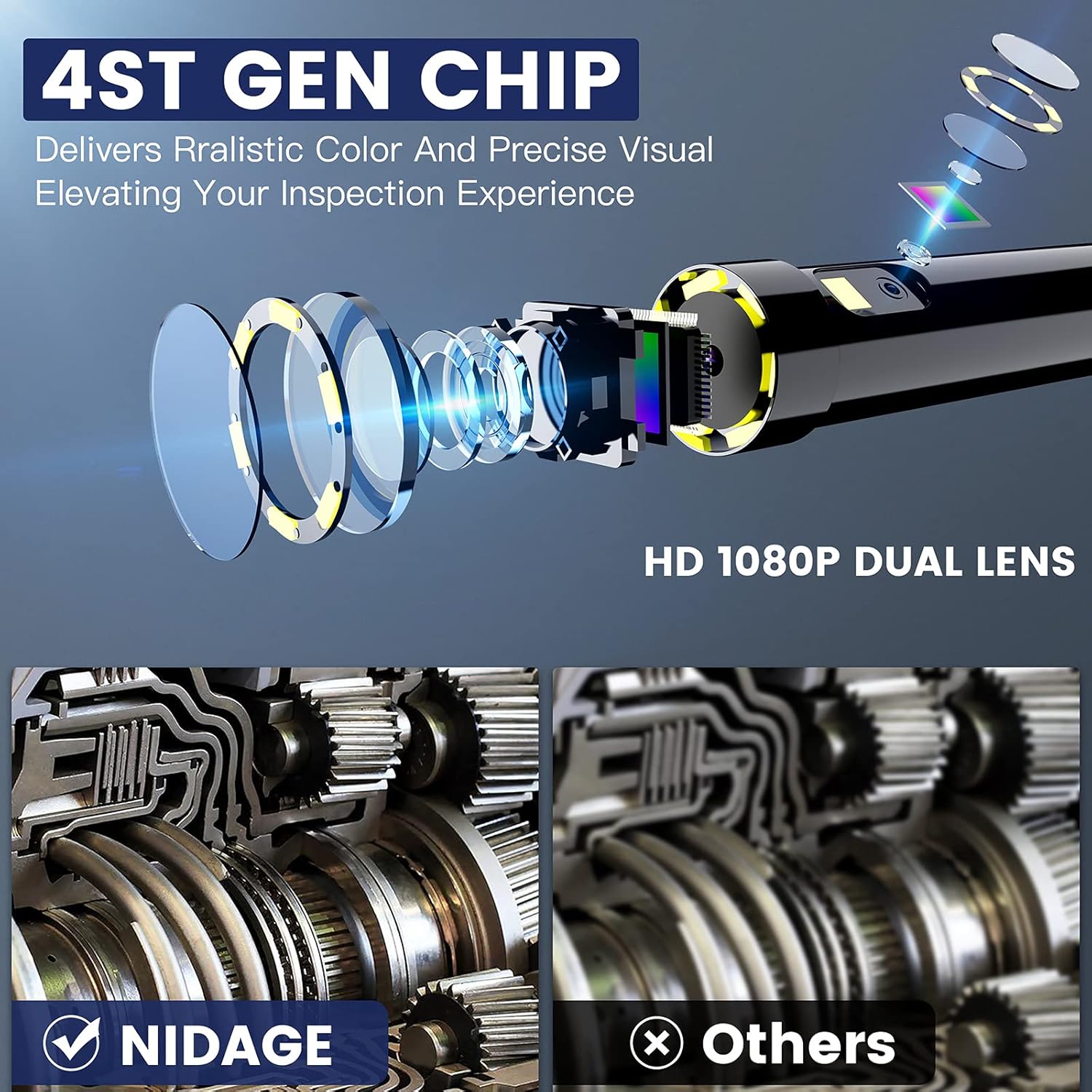 1080P Dual Lens Inspection Camera with 16.5FT Cable U132773
