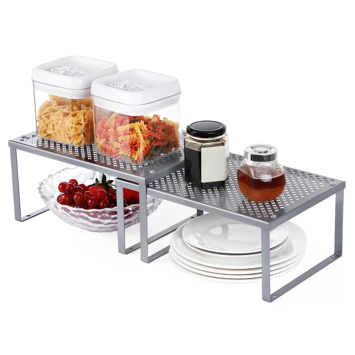 Silver Set of 2 Cabinet Shelf Organizer H54527