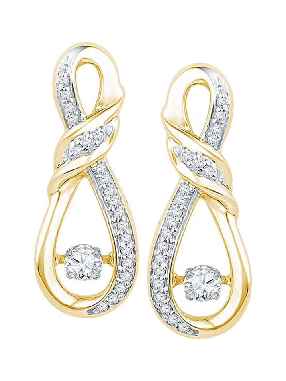10kt Yellow Gold Diamond Twist Ribbon Earrings 1/3 Cttw B97947