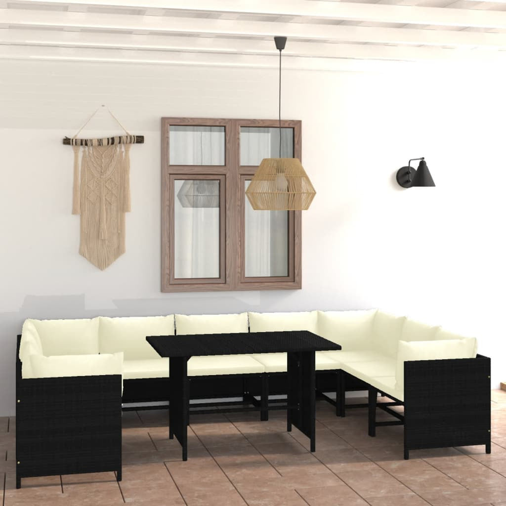 10 Piece Poly Rattan Outdoor Sectional Sofa Set with Cushions I720