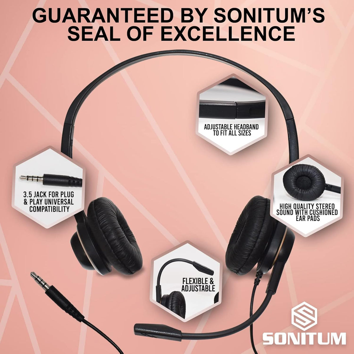 10 Pack Noise Canceling Over-Ear Computer Headset With Microphone P7364