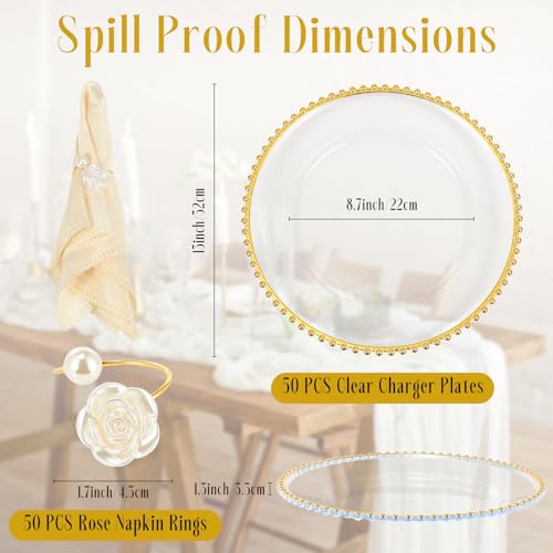 100 Pcs Gold Clear Plastic Charger Plates O4412