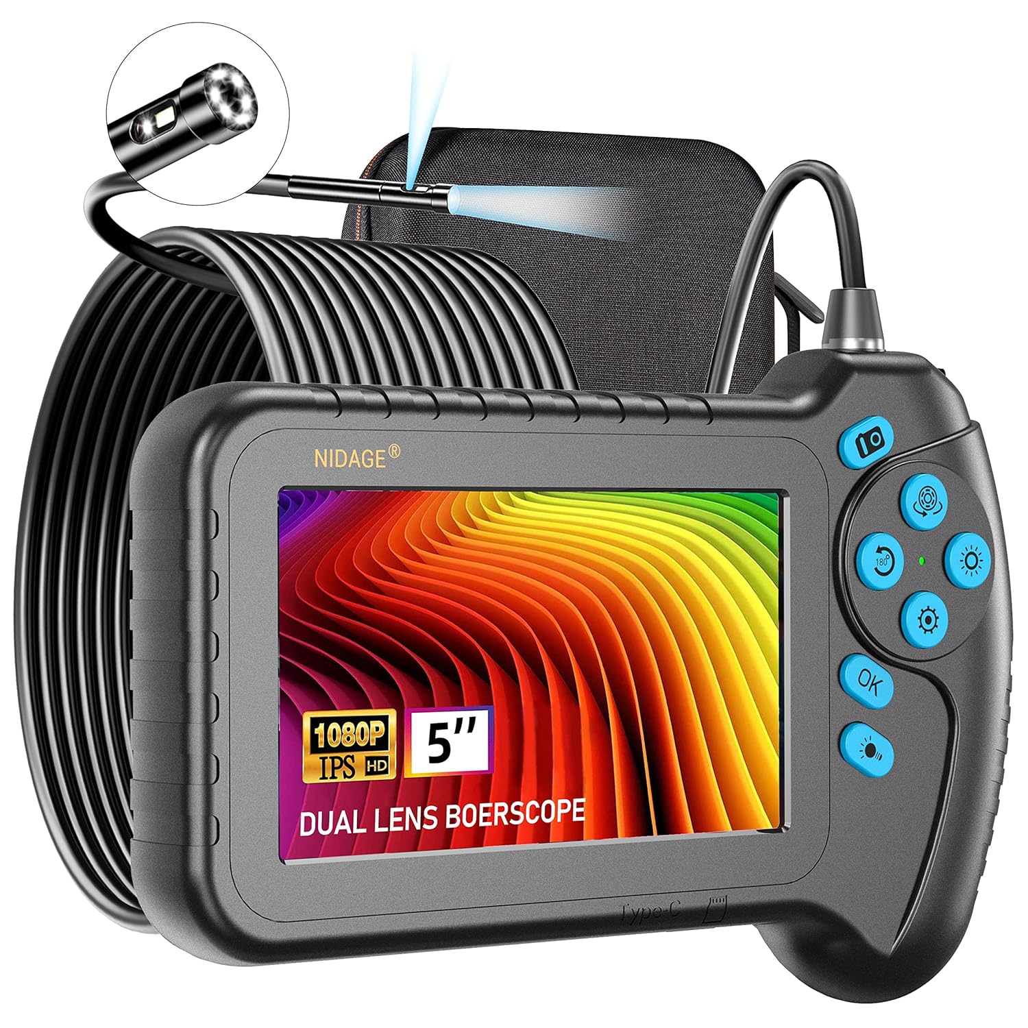 1080P Dual Lens Inspection Camera with 16.5FT Cable U132773