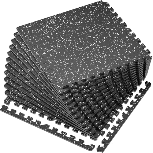 0.56'' Thick 24 Pcs 96 Sq Ft Rubber Top Exercise Equipment Mats, Black H87537