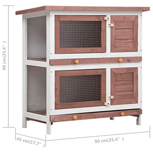 Gray Wood Pet Rabbit Hutch with Mesh Door and Green Roof C3621