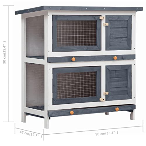 Gray Wood Pet Rabbit Hutch with Mesh Door and Green Roof C3621