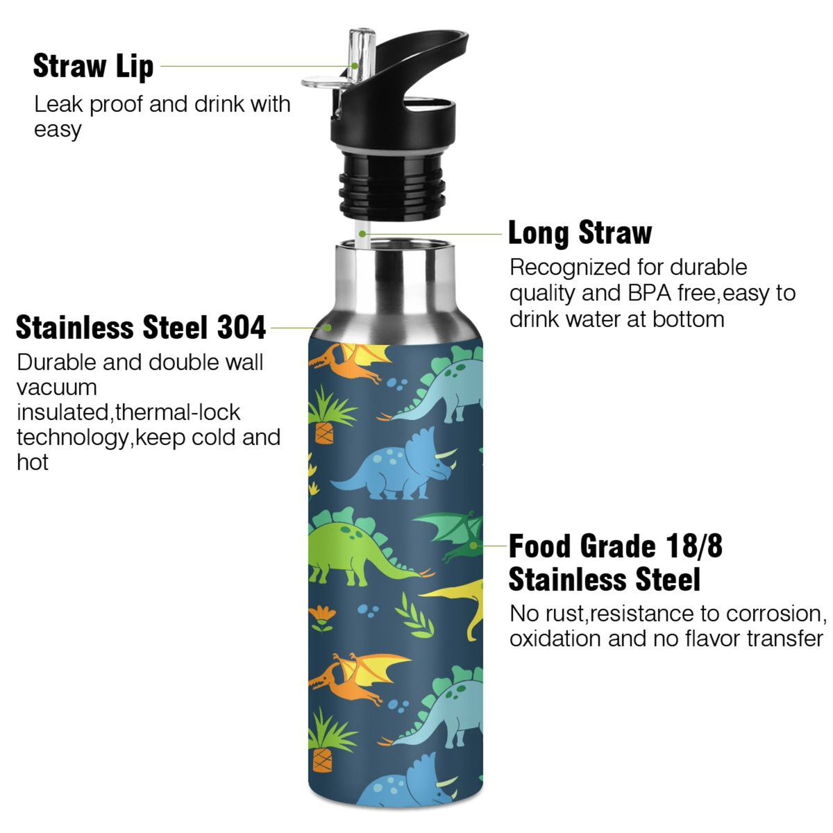 Stainless Steel Insulated Water Bottle with Straw Lid T433