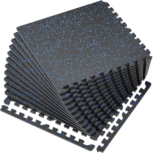 0.56'' Thick 24 Pcs 96 Sq Ft Rubber Top Exercise Equipment Mats, Black H87537