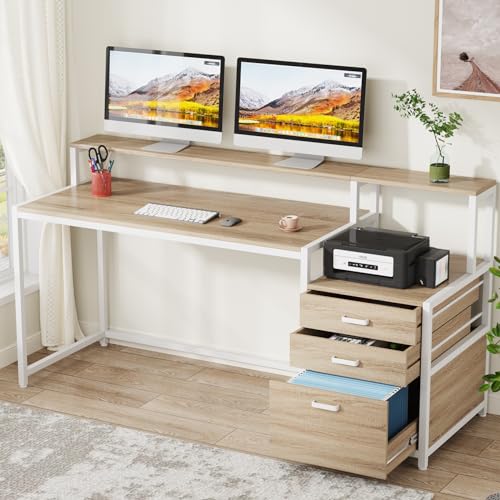 63 Inch Computer Desk with File Drawer Cabinet and Monitor Stand Y51750