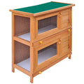 Gray Wood Pet Rabbit Hutch with Mesh Door and Green Roof C3621