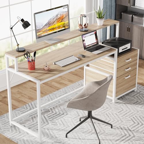 63 Inch Computer Desk with File Drawer Cabinet and Monitor Stand Y51750