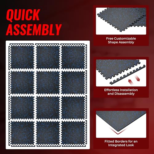 0.56'' Thick 24 Pcs 96 Sq Ft Rubber Top Exercise Equipment Mats, Black H87537