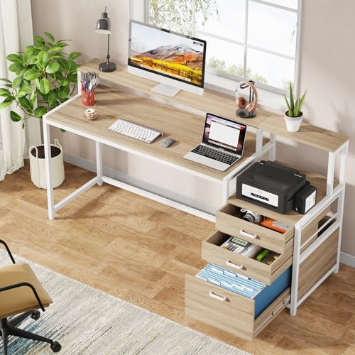 63 Inch Computer Desk with File Drawer Cabinet and Monitor Stand Y51750