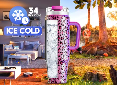 40 oz Insulated Stainless Steel Tumbler with Handle and Straw Q29846