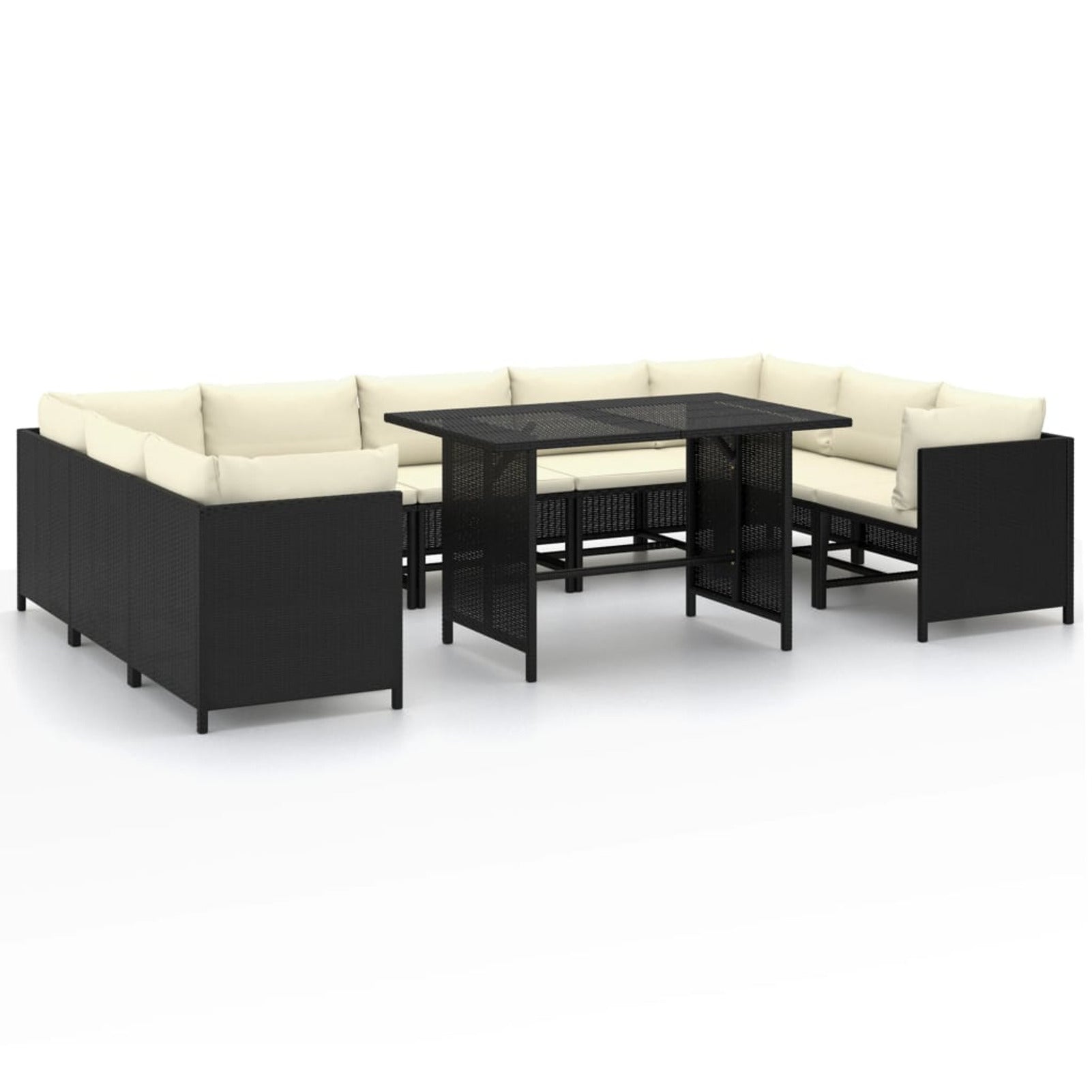 10 Piece Poly Rattan Outdoor Sectional Sofa Set with Cushions I720
