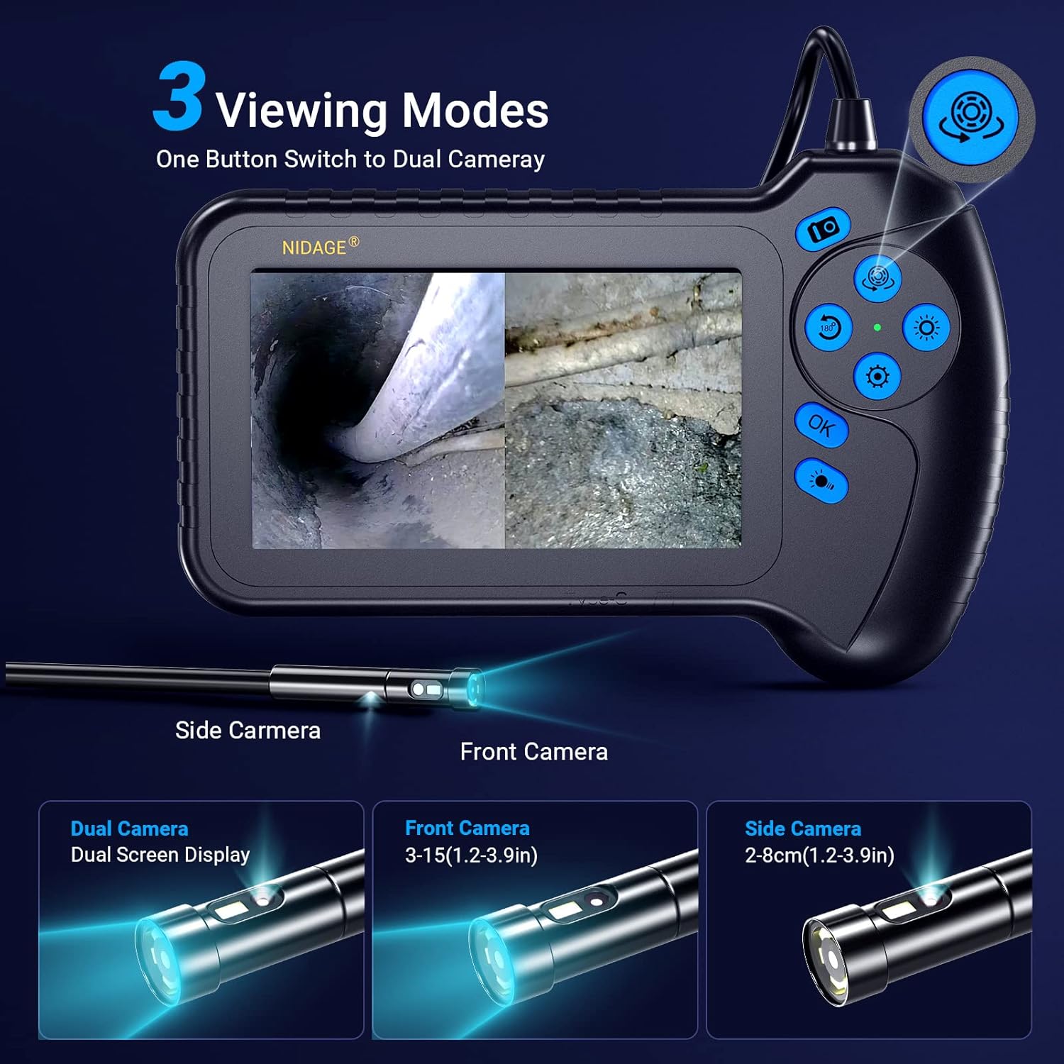 1080P Dual Lens Inspection Camera with 16.5FT Cable U132773